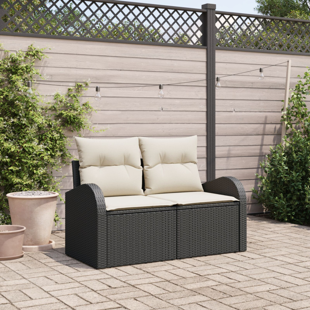 Produktbild för Trädgårdsoffa med kudde Svart 124 x 62 x 69 cm konstrotting