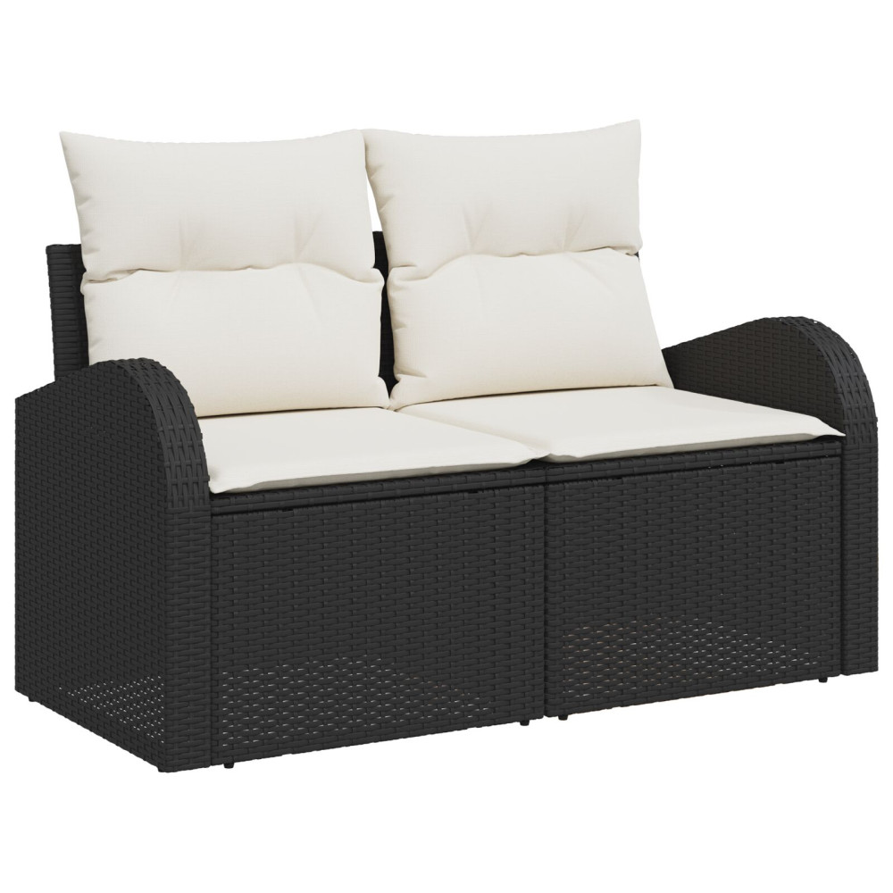 Produktbild för Trädgårdsoffa med kudde Svart 124 x 62 x 69 cm konstrotting