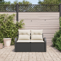 Produktbild för Trädgårdsoffa med kudde Svart 124 x 62 x 69 cm konstrotting
