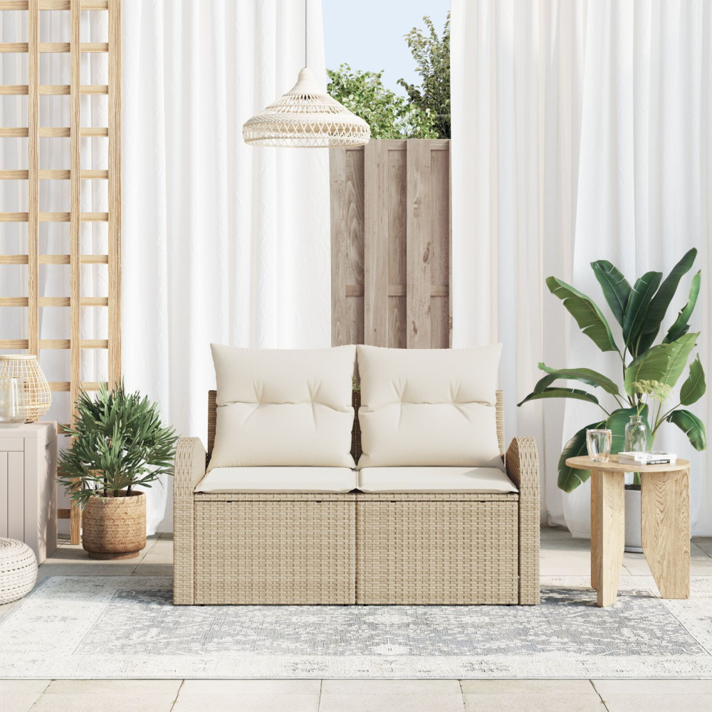 Produktbild för Trädgårdsoffa med kudde Beige 124 x 62 x 69 cm konstrotting