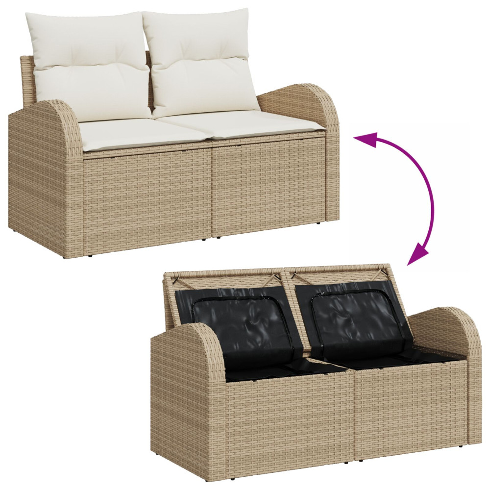 Produktbild för Trädgårdsoffa med kudde Beige 124 x 62 x 69 cm konstrotting