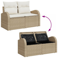 Produktbild för Trädgårdsoffa med kudde Beige 124 x 62 x 69 cm konstrotting