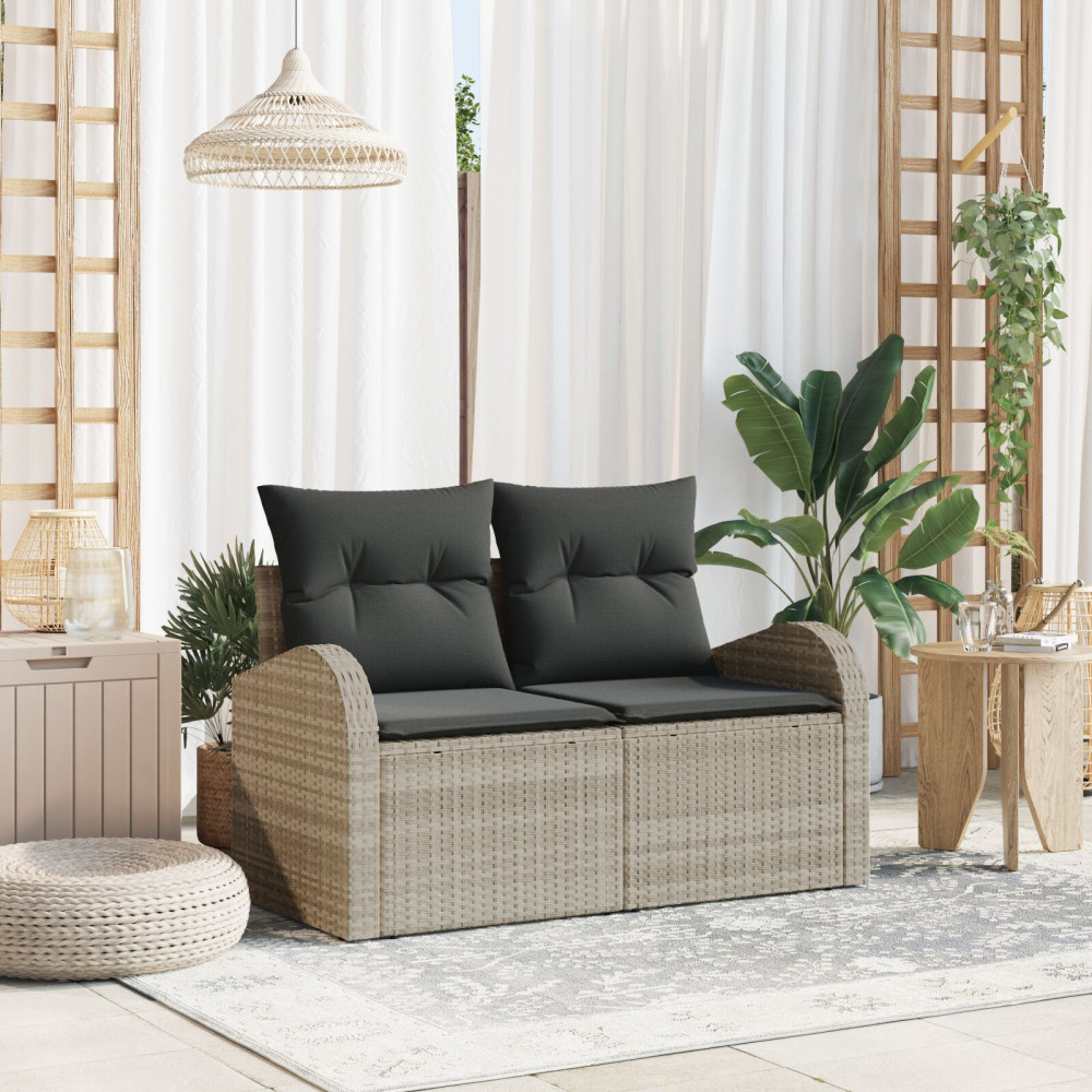 Produktbild för Trädgårdsoffa med kudde Ljusgrå 124 x 62 x 69 cm konstrotting