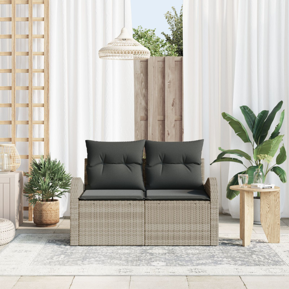 Produktbild för Trädgårdsoffa med kudde Ljusgrå 124 x 62 x 69 cm konstrotting