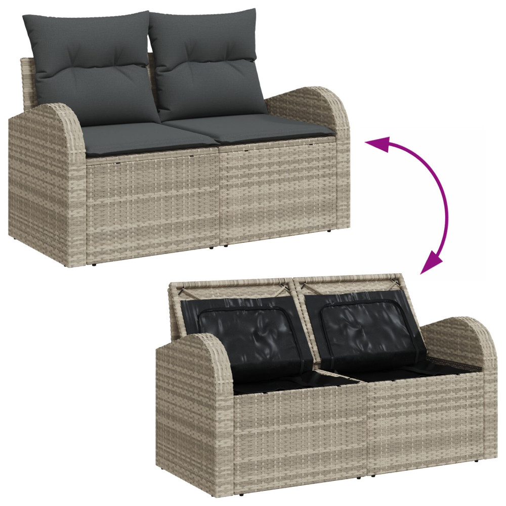 Produktbild för Trädgårdsoffa med kudde Ljusgrå 124 x 62 x 69 cm konstrotting