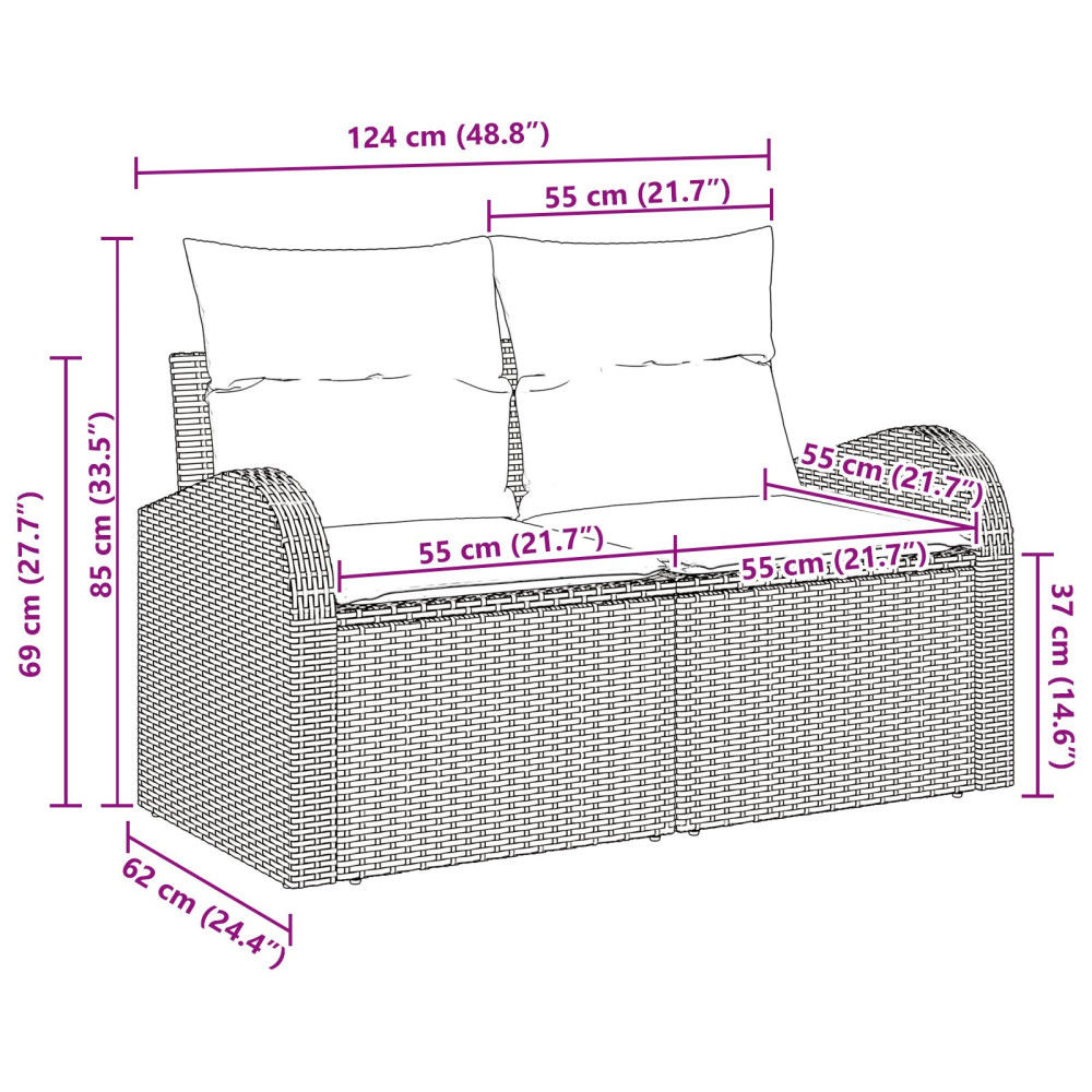 Produktbild för Trädgårdsoffa med kudde Ljusgrå 124 x 62 x 69 cm konstrotting