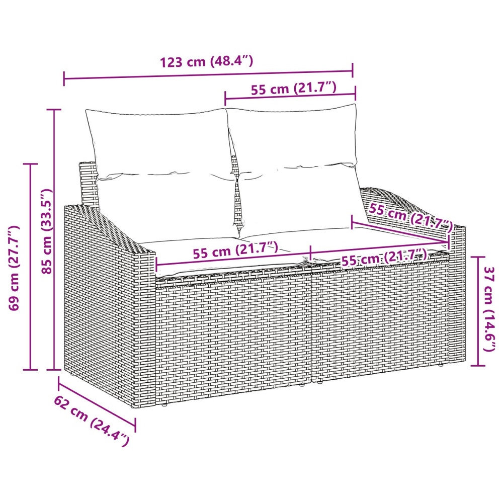 Produktbild för Trädgårdsoffa med kudde 123 x 62 x 69 cm konstrotting