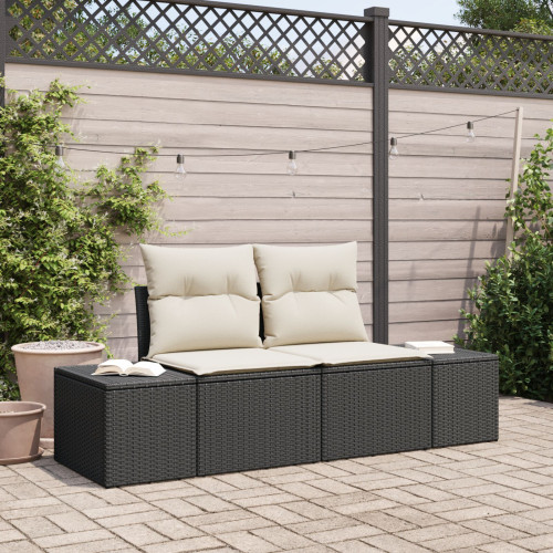 vidaXL Trädgårdsoffa med kudde Svart 184 x 62 x 69 cm konstrotting