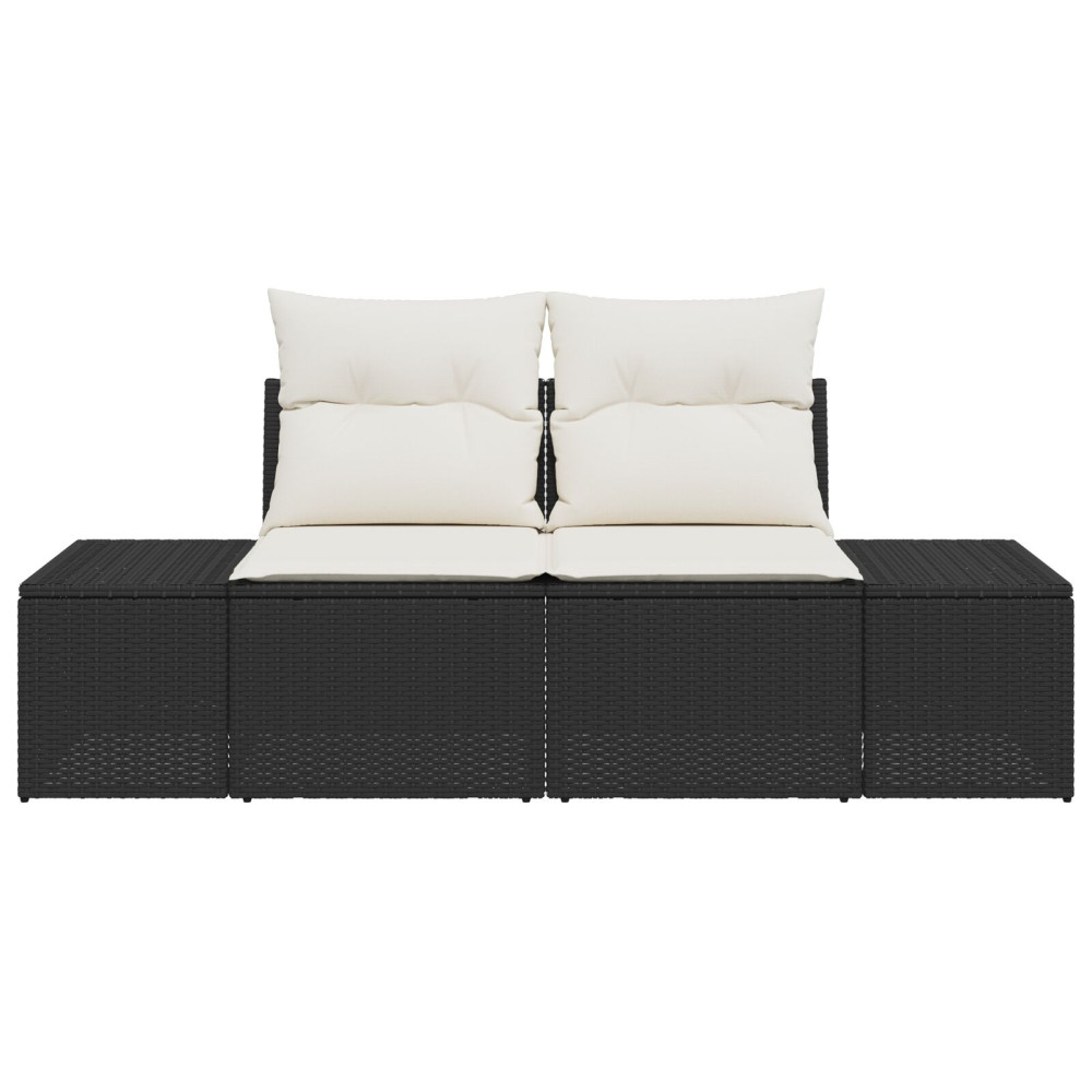 Produktbild för Trädgårdsoffa med kudde Svart 184 x 62 x 69 cm konstrotting
