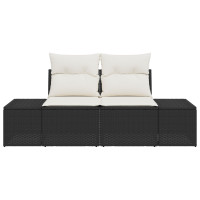 Produktbild för Trädgårdsoffa med kudde Svart 184 x 62 x 69 cm konstrotting