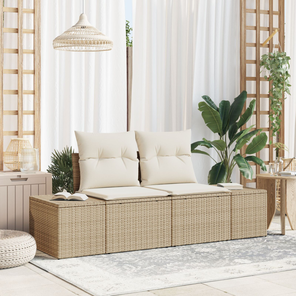 Produktbild för Trädgårdsoffa med kudde Beige 184 x 62 x 69 cm konstrotting