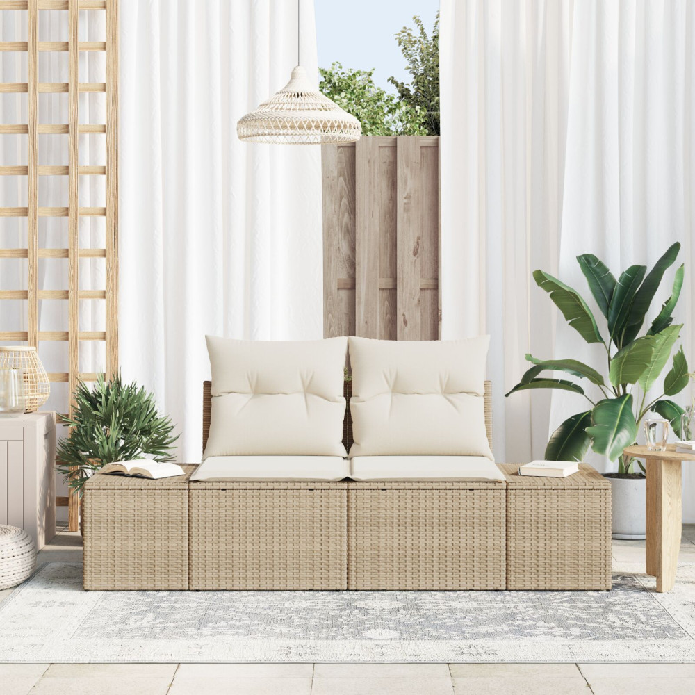 Produktbild för Trädgårdsoffa med kudde Beige 184 x 62 x 69 cm konstrotting