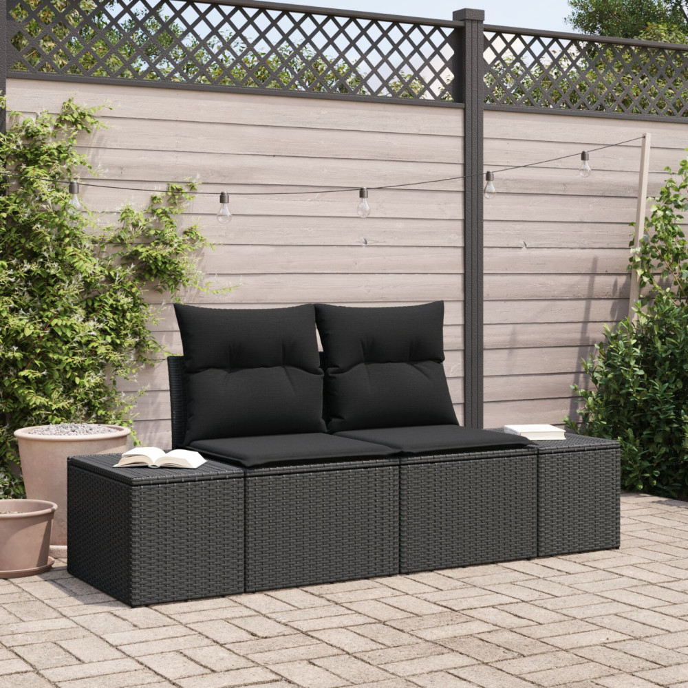 Produktbild för Trädgårdsoffa med kudde Svart 184 x 62 x 69 cm konstrotting