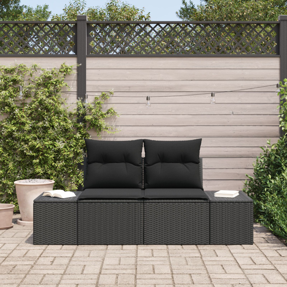 Produktbild för Trädgårdsoffa med kudde Svart 184 x 62 x 69 cm konstrotting