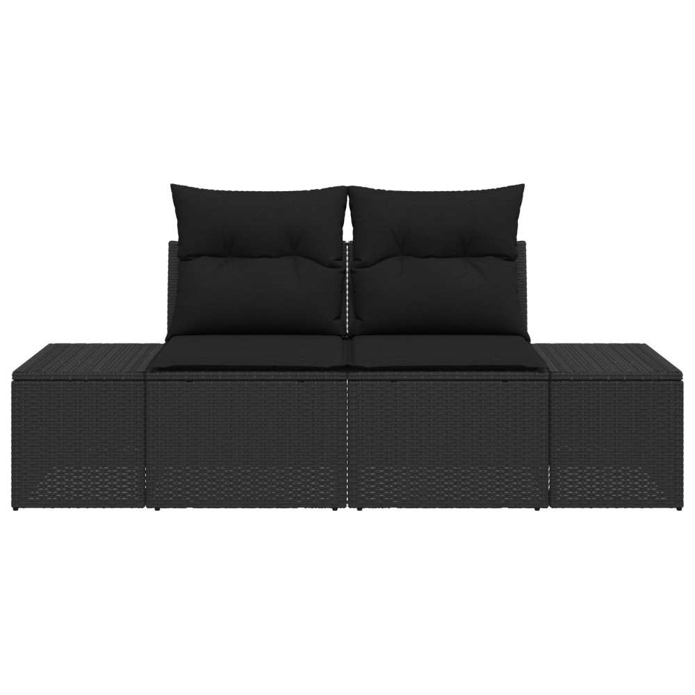 Produktbild för Trädgårdsoffa med kudde Svart 184 x 62 x 69 cm konstrotting