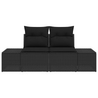 Produktbild för Trädgårdsoffa med kudde Svart 184 x 62 x 69 cm konstrotting