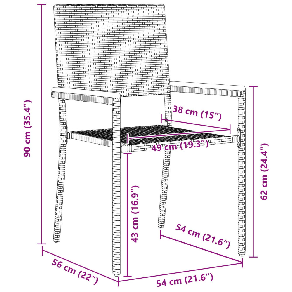 Produktbild för Trädgårds stapelbara stolar 2 pcs Kräm och brun 54 x 56 x 90 cm