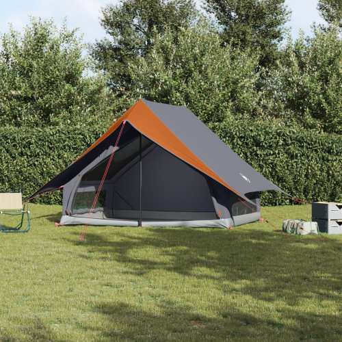vidaXL Familjetält med tak Grå och orange 256 x 256 x 185 cm