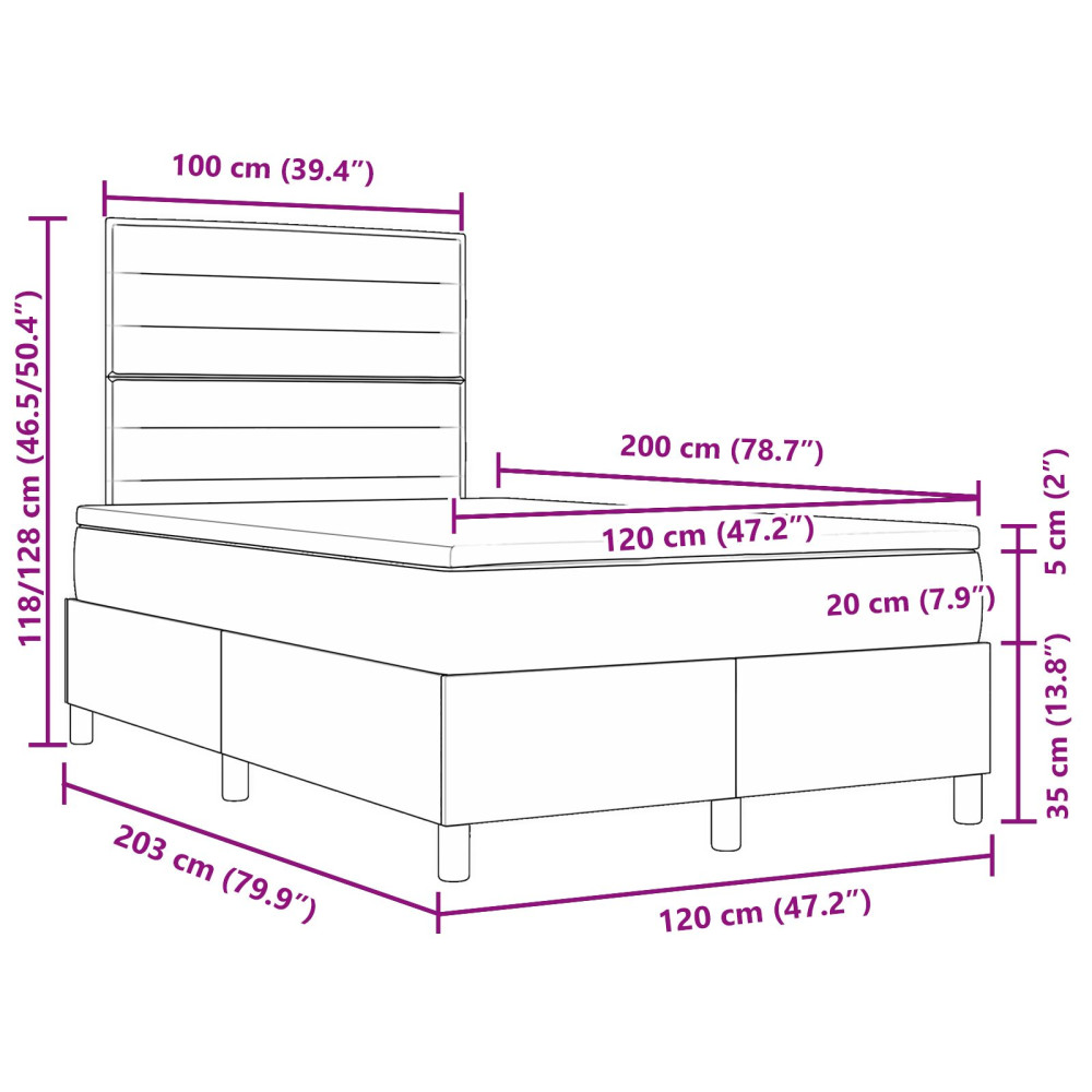 Produktbild för Bäddfjäder med madrass med huvudgavel Ljusgrå 120 x 200 cm tyg