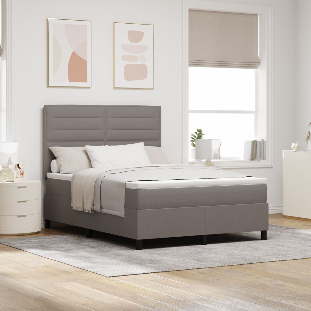 Produktbild för Bäddfjäder med madrass med huvudgavel Taupe 140 x 190 cm tyg