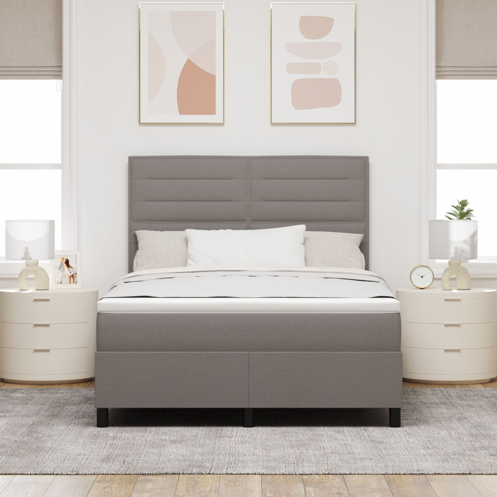 Produktbild för Bäddfjäder med madrass med huvudgavel Taupe 140 x 190 cm tyg