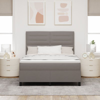 Produktbild för Bäddfjäder med madrass med huvudgavel Taupe 140 x 190 cm tyg