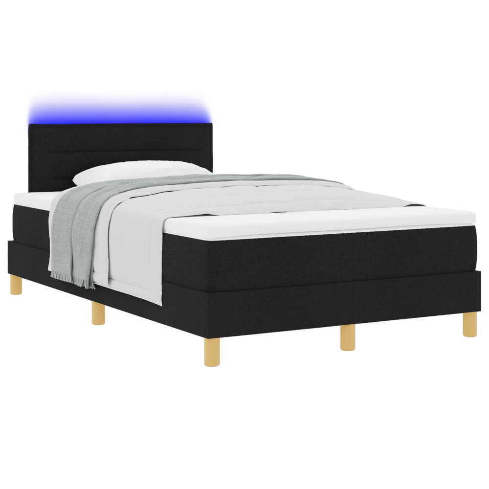 Produktbild för LED Box Säng med LED-ljusslingor Svart 120 x 200 cm tyg
