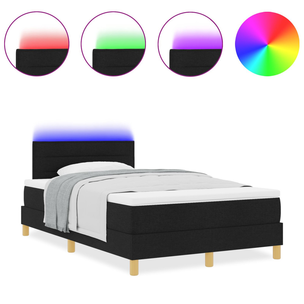 Produktbild för LED Box Säng med LED-ljusslingor Svart 120 x 200 cm tyg