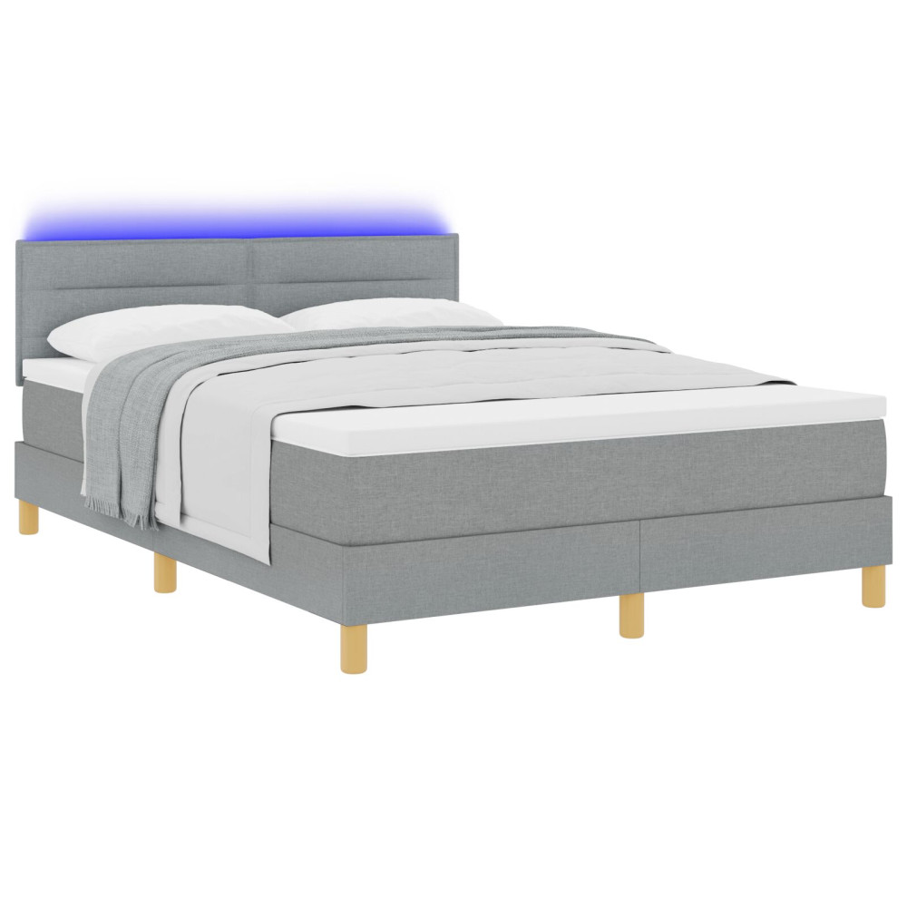 Produktbild för LED Box Säng med LED-ljusslingor Ljusgrå 160 x 200 cm tyg