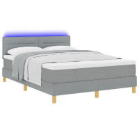 Produktbild för LED Box Säng med LED-ljusslingor Ljusgrå 160 x 200 cm tyg