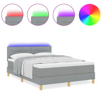 Produktbild för LED Box Säng med LED-ljusslingor Ljusgrå 160 x 200 cm tyg