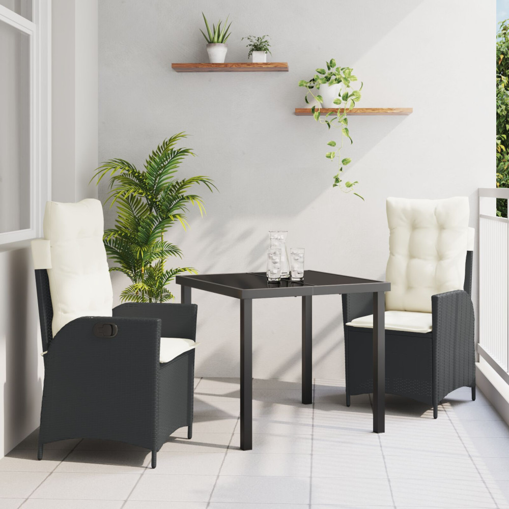 Produktbild för Trädgårdsmöbelset med kudde 3 pcs Svart konstrotting