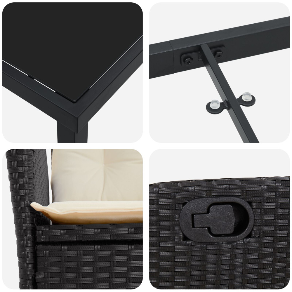 Produktbild för Trädgårdsmöbelset med kudde 3 pcs Svart konstrotting