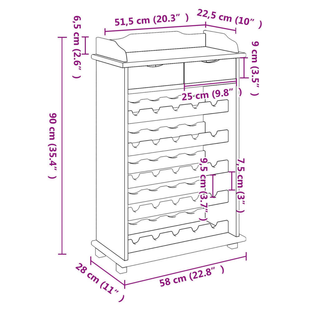 Produktbild för Vinställ Brun 58 x 28 x 90 cm Massiv furu