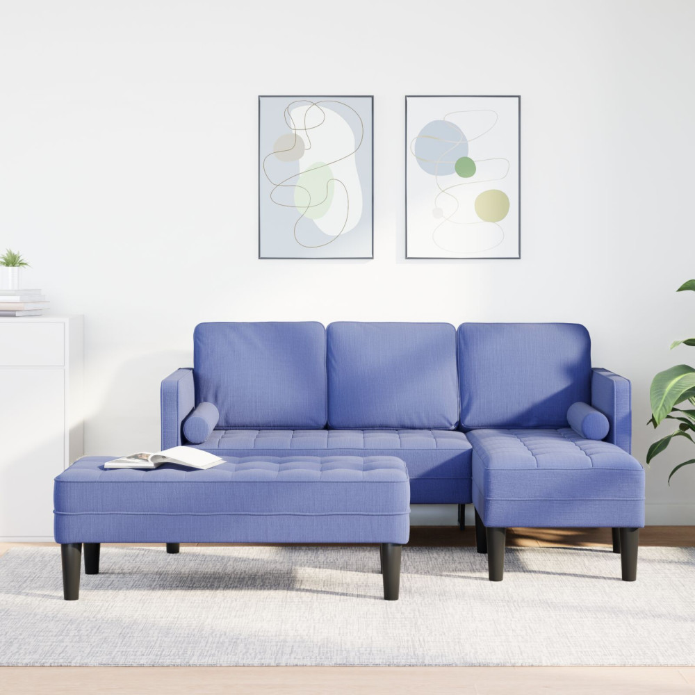 Produktbild för Soffset med kudde 2 pcs Jeansblå Polyester