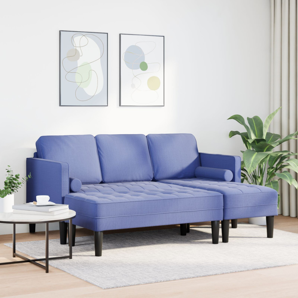 Produktbild för Soffset med kudde 2 pcs Jeansblå Polyester