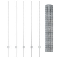 Produktbild för Euro Staket med Stöd 10 x 1,4 m Galvaniserat stål Silver Mesh