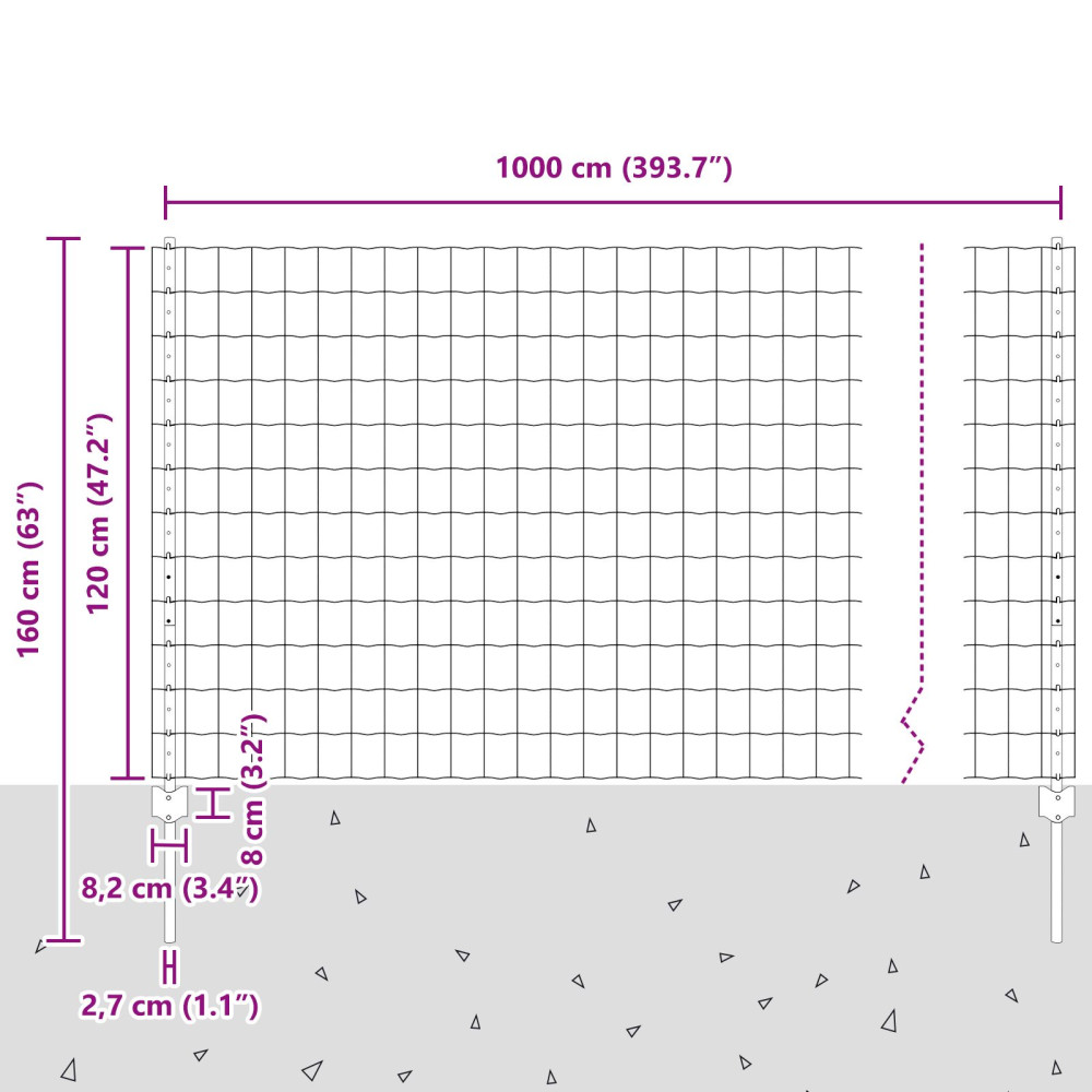 Produktbild för Euro Staket med Stöd 10 x 1,2 m Galvaniserat stål Silver Mesh