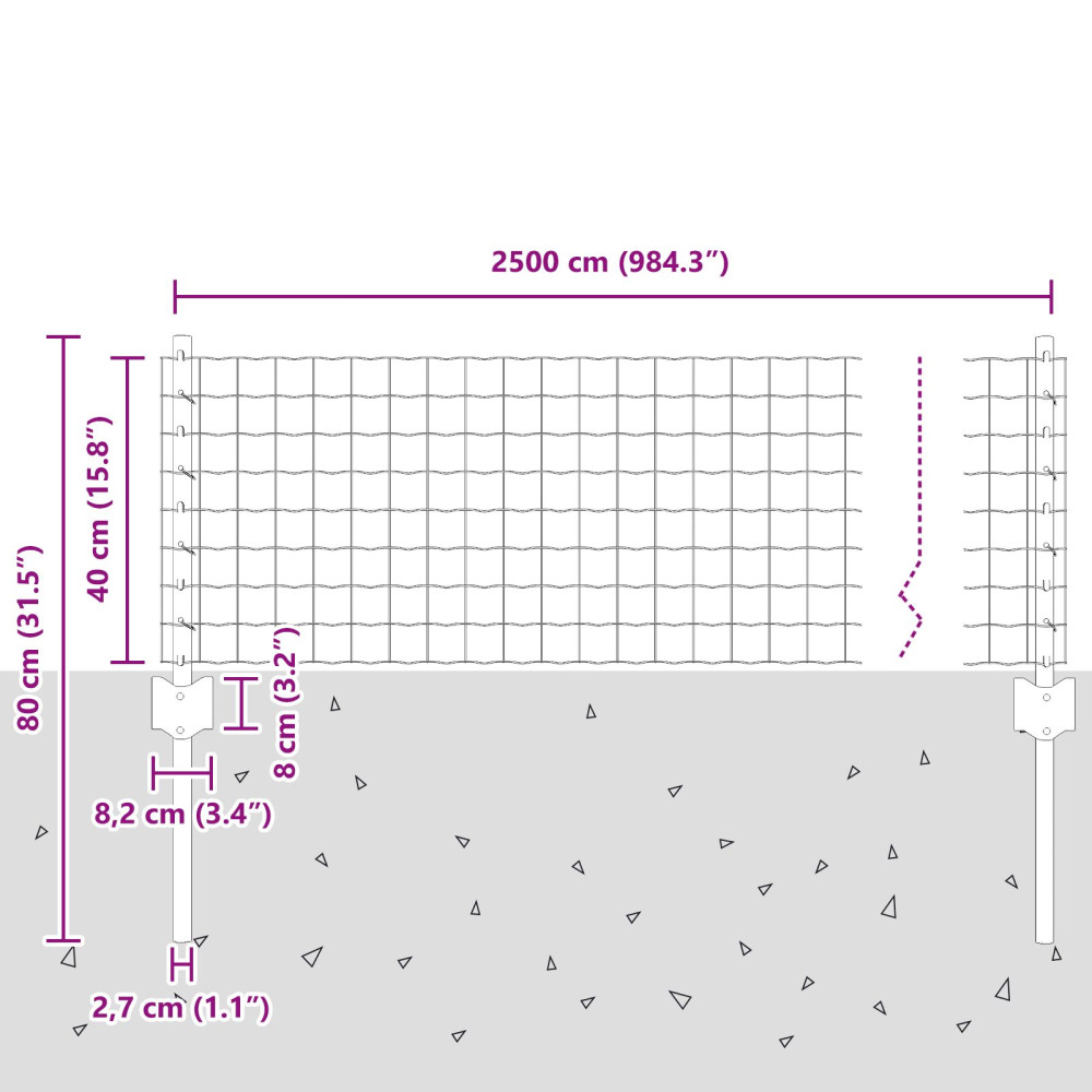 Produktbild för Euro Staket med Stöd 25 x 0,4 m Galvaniserat stål Silver Mesh