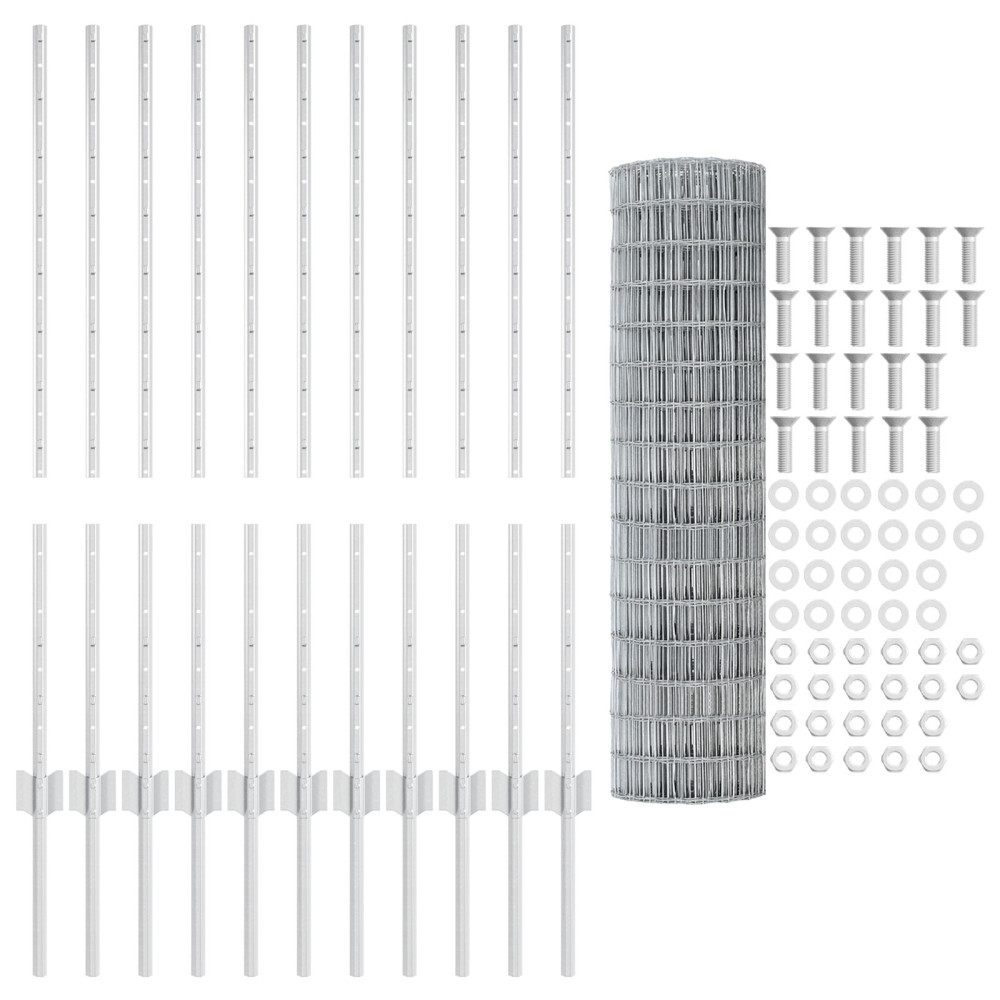 Produktbild för Euro Staket med Stöd 25 x 1 m Galvaniserat stål Silver Mesh