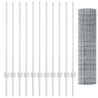 Produktbild för Euro Staket med Stöd 25 x 1 m Galvaniserat stål Silver Mesh