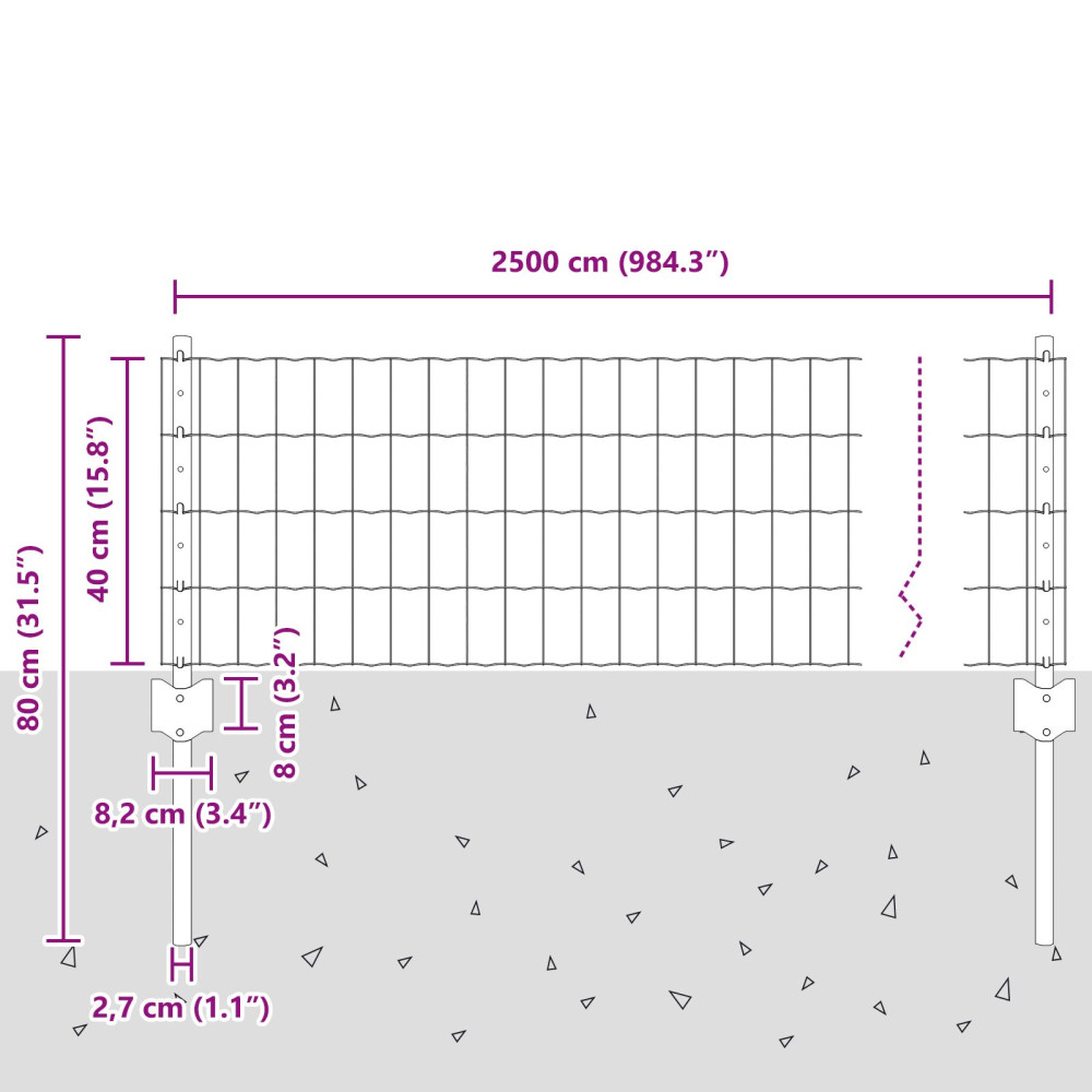 Produktbild för Euro Staket med Stöd 25 x 0,4 m Galvaniserat stål Silver Mesh