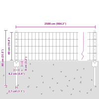 Produktbild för Euro Staket med Stöd 25 x 0,4 m Galvaniserat stål Silver Mesh