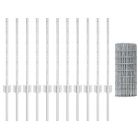 Produktbild för Euro Staket med Stöd 25 x 0,6 m Galvaniserat stål Silver Mesh