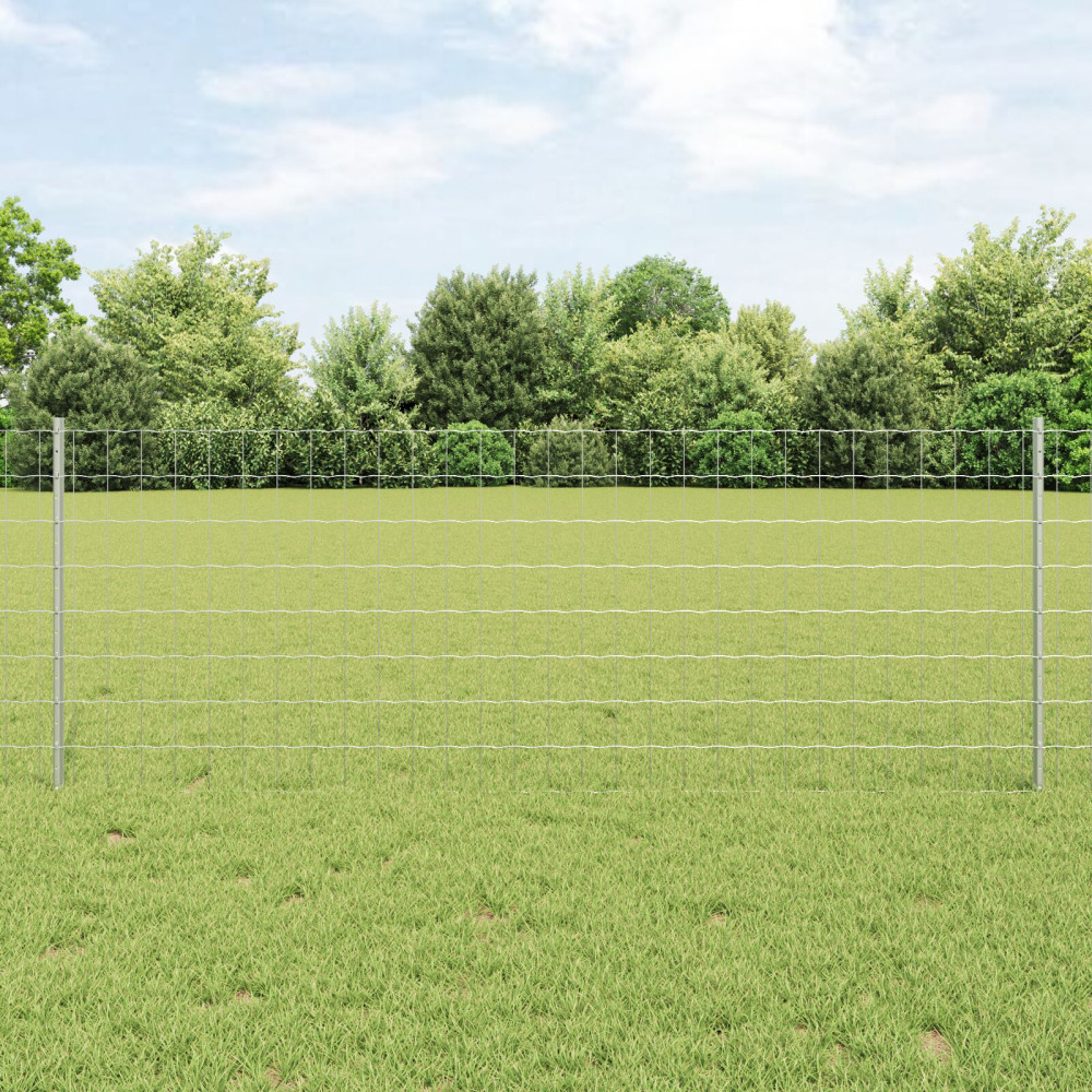Produktbild för Euro Staket med Stöd 25 x 0,8 m Galvaniserat stål Silver Mesh
