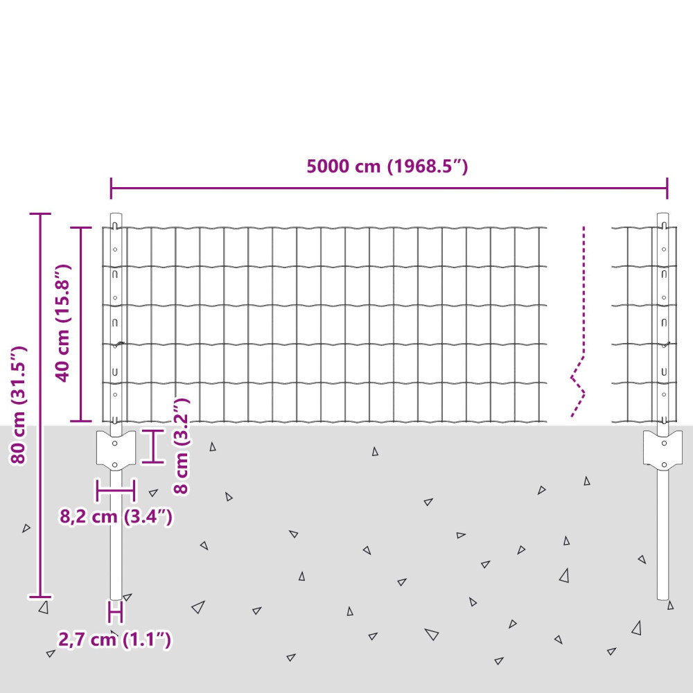 Produktbild för Euro Staket med Stöd 50 x 0,4 m Galvaniserat stål Silver Mesh