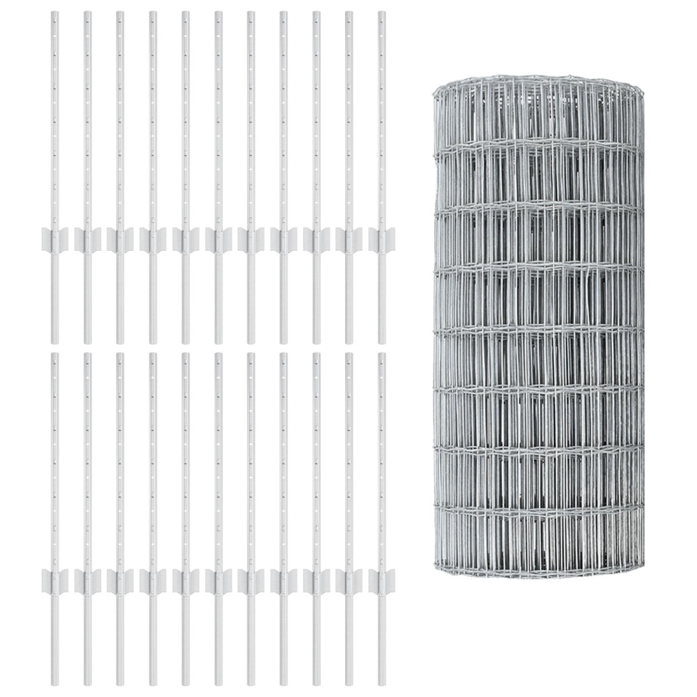 Produktbild för Euro Staket med Stöd 50 x 0,6 m Galvaniserat stål Silver Mesh