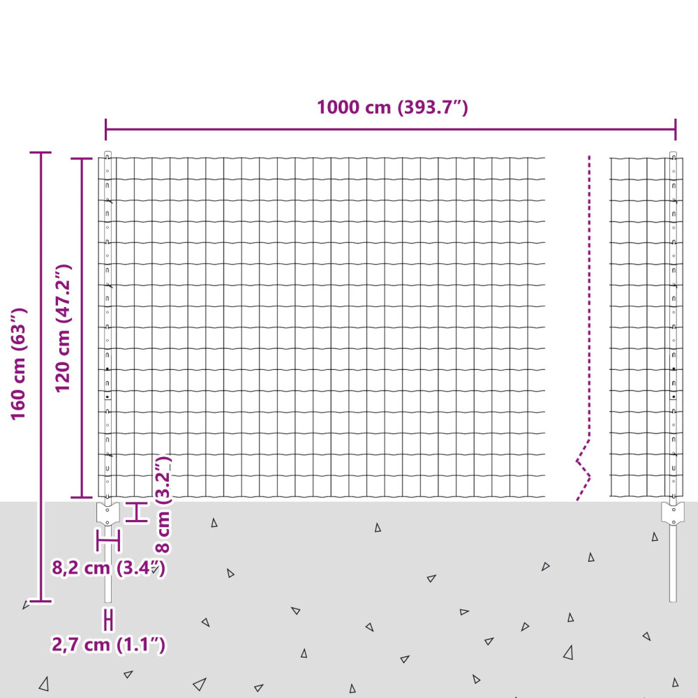 Produktbild för Euro Staket med Stöd 10 x 1,2 m Galvaniserat stål Silver Mesh