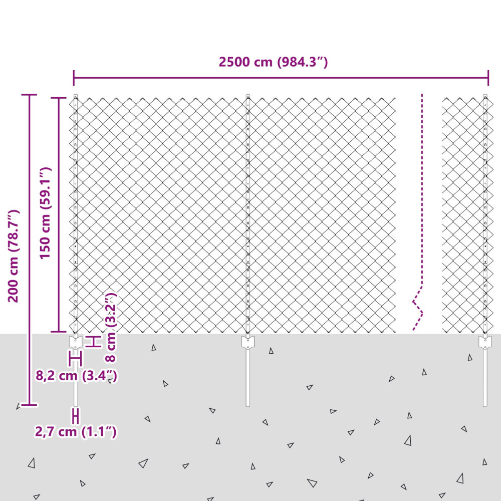 Produktbild för Kedjegaller med stolpe 25 x 1,5 m Galvaniserat stål Grön Mesh