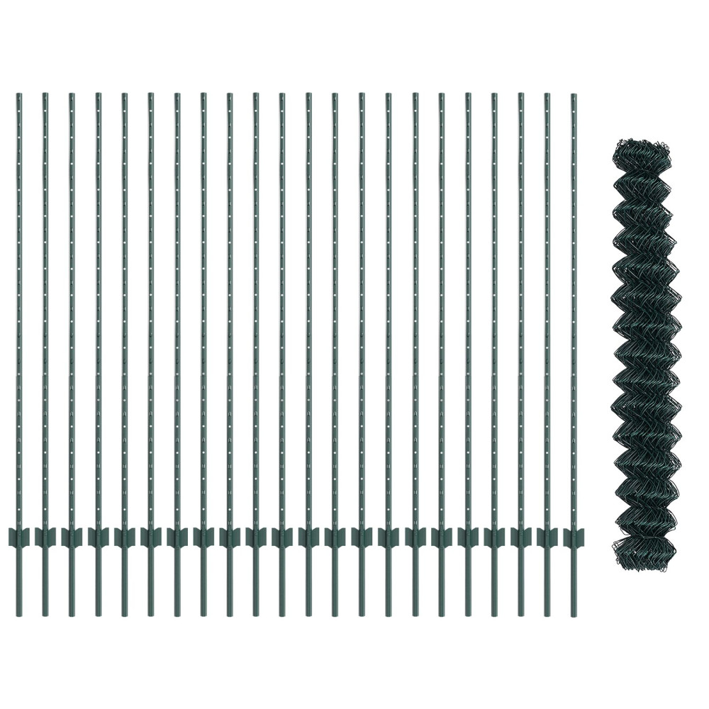 Produktbild för Kedjegaller med stolpe 25 x 1,5 m Galvaniserat stål Grön Mesh